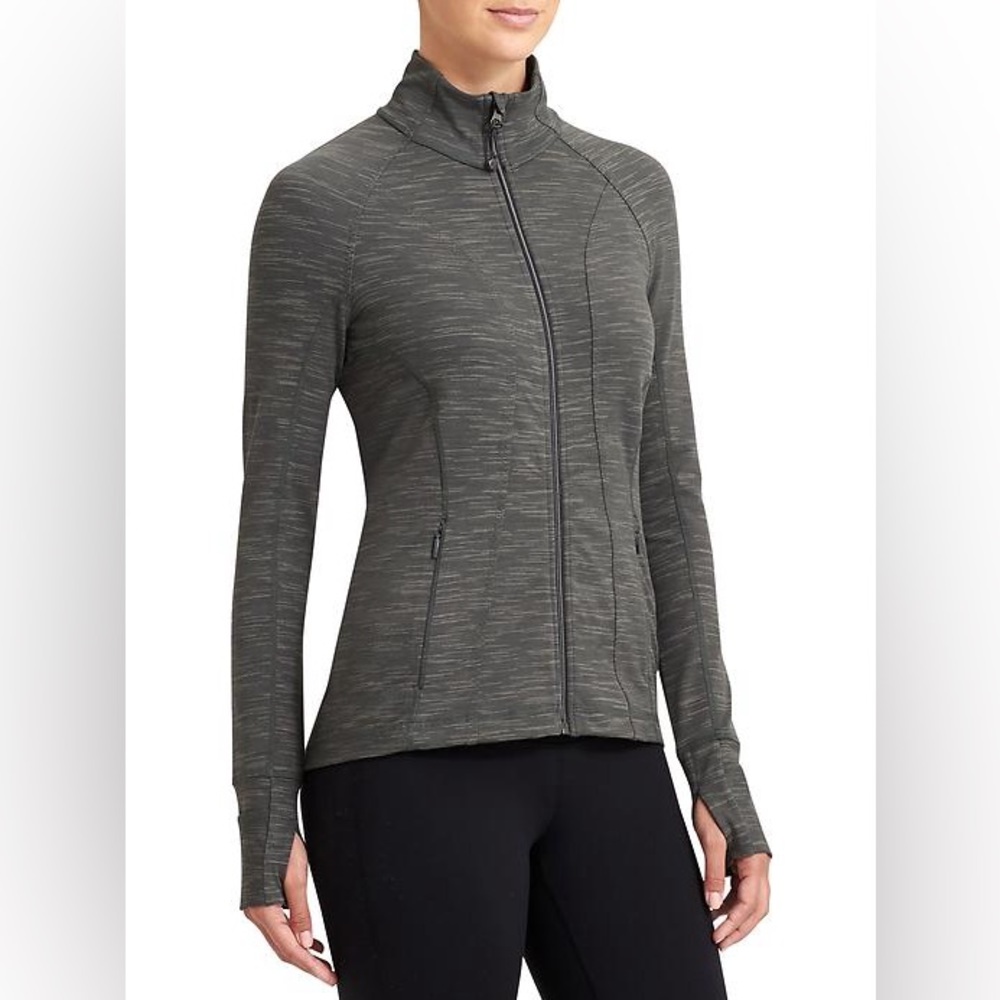 Athleta CYA Hope 2 activewear running jacket striated grey reflective Medium